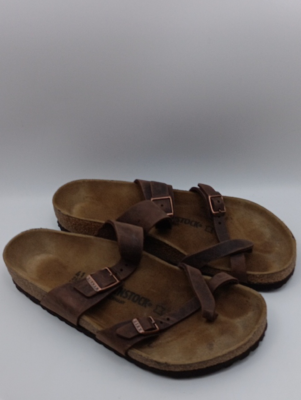 BiIRKENSTOCK WOMEN'S BROWN LEATHER TWO-STRAP SANDALS SIZE 41